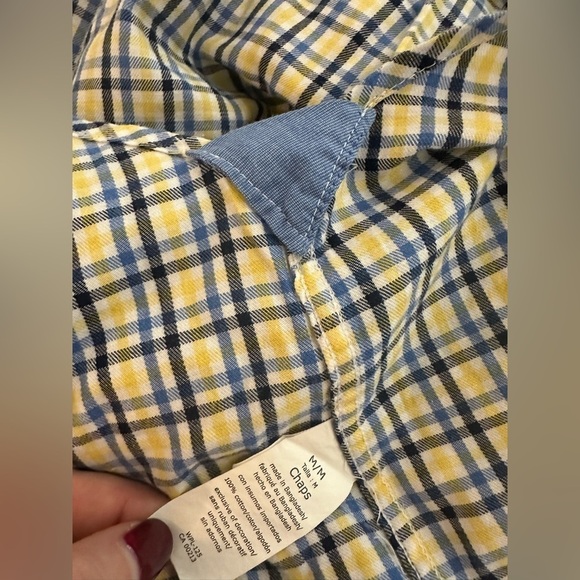 Chaps Dress Shirt Mens button front  plaid yellow and blue SZ M - Picture 6 of 6